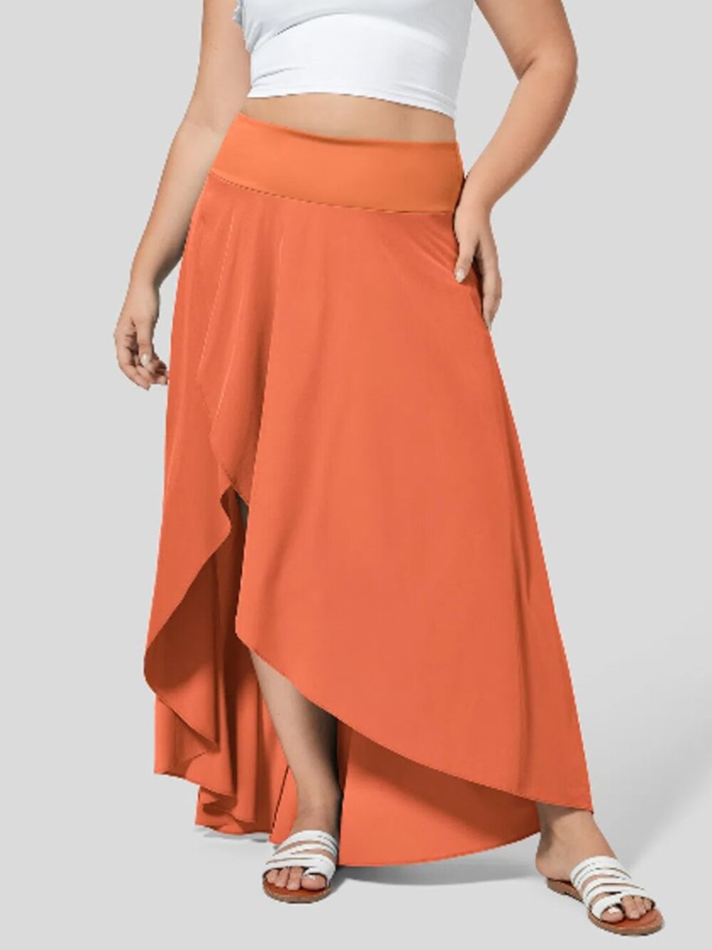 Halara Breezeful Midi Skirt Womens Sz XL Orange Stretch Skort Shorts Asymmetric